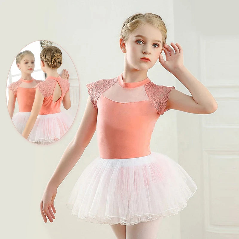 Girls dance clothes, children summer ballet practice clothes, lace patchwork dance practice/grading dance clothes body clothes