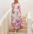 Print Dresses For Women Summer V-neck Button Short Sleeve Dress