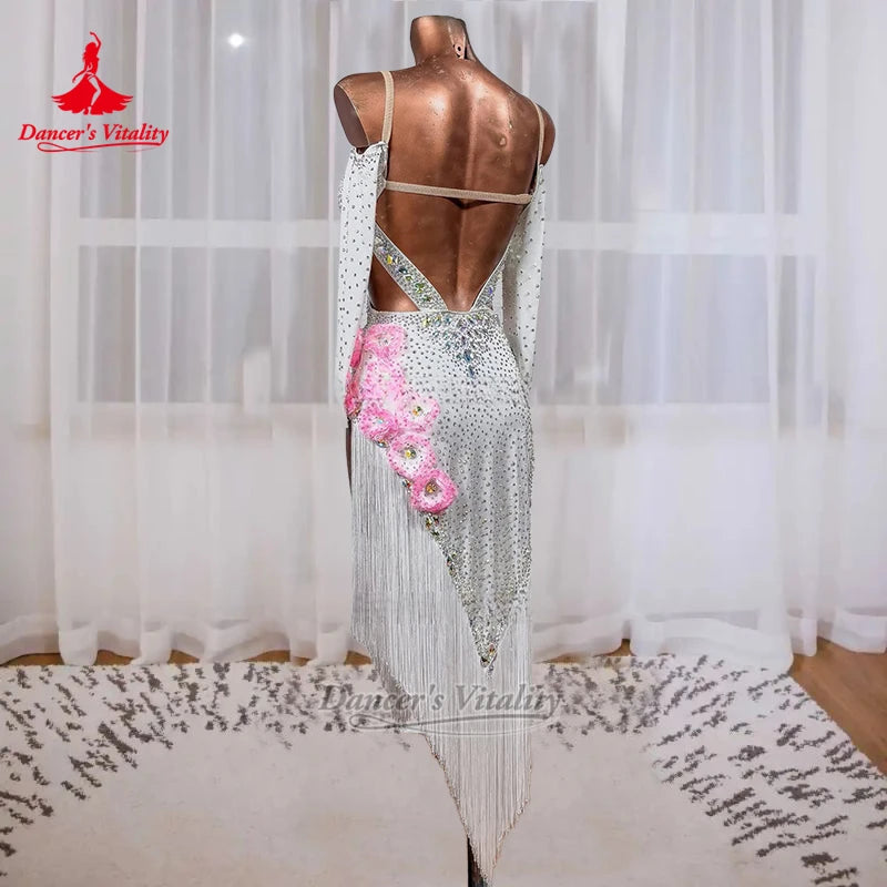 Latin Art Grade Examination Outfit Adult&Child Chacha Samba Rumba Jive Professional Perform Sling Dew Shoulder Clothes Customize