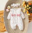Baby Girl's All Seasons Long Sleeve Print Floral With Bow Daily Jumpsuit For Newborn-6M Clothes +Headband