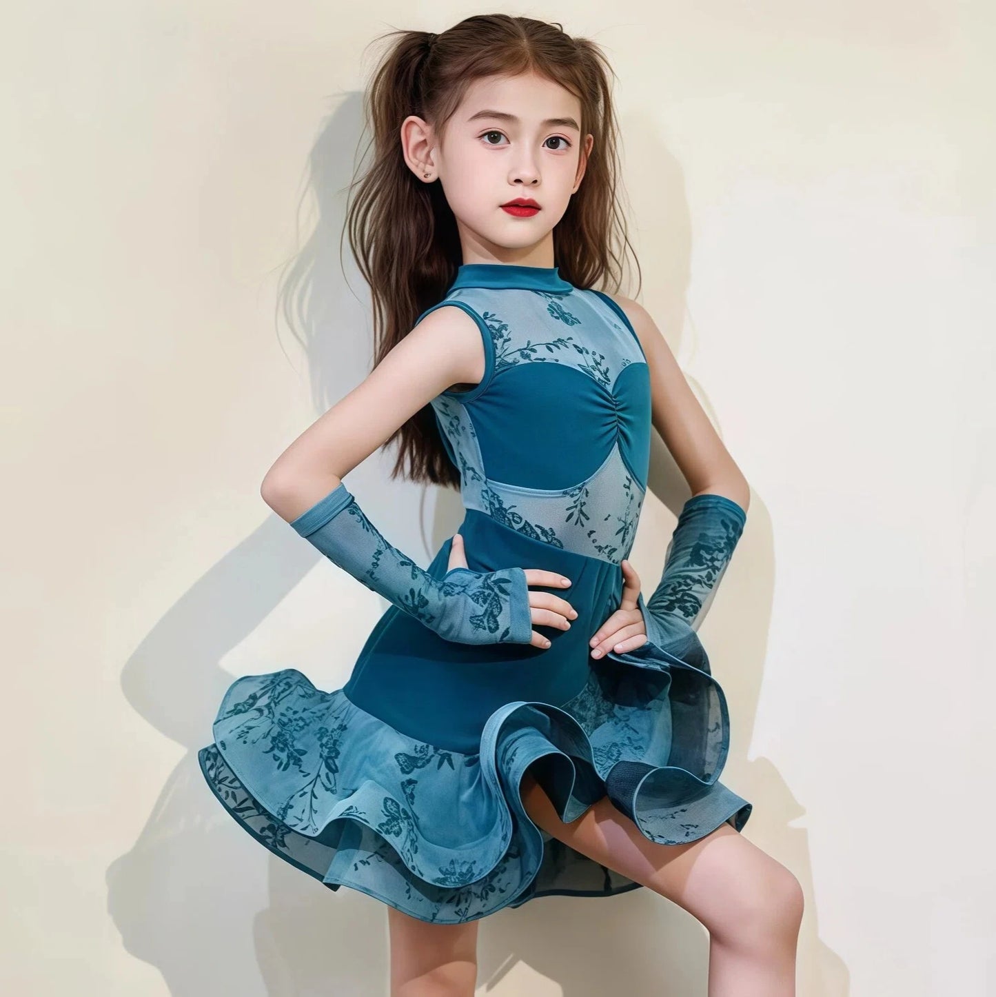 Kids Children Latin Dance Outfit Elegant High Grade Girls Autumn Winter Training Practice Dance Clothes Suit