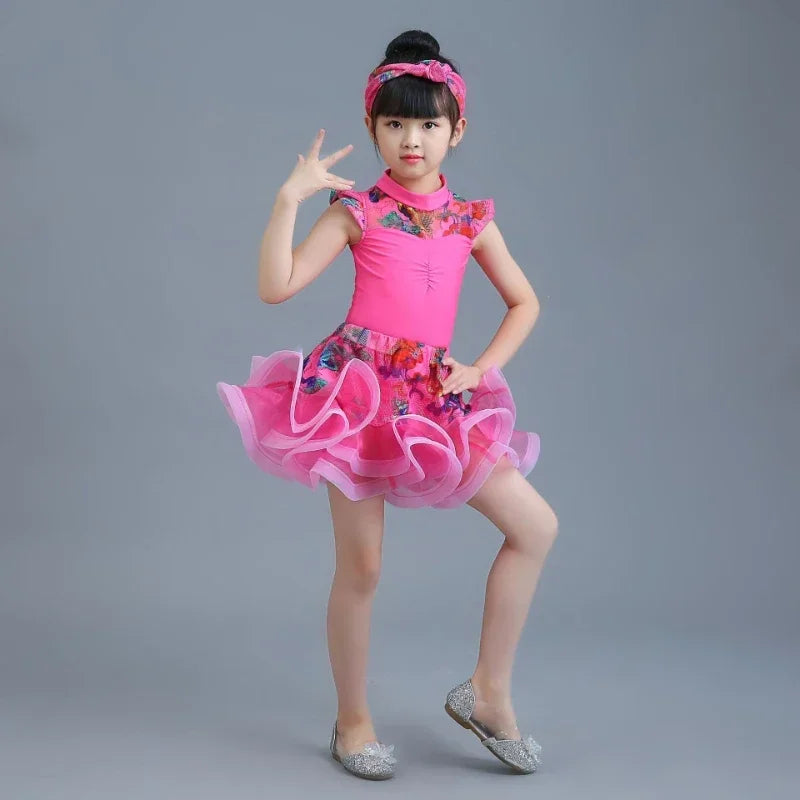 New Latin dress dance dress children short sleeve separate training clothes children's professional grade Latin dance costume