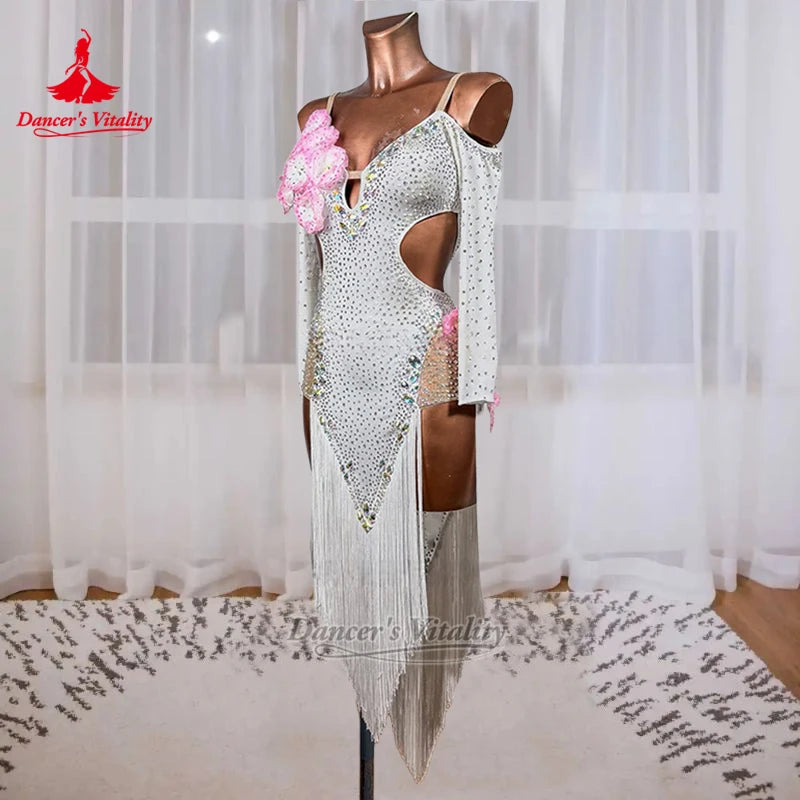 Latin Art Grade Examination Outfit Adult&Child Chacha Samba Rumba Jive Professional Perform Sling Dew Shoulder Clothes Customize