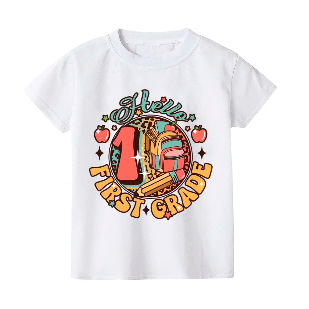 2024 Hello First Grade Kids T-Shirt Children Back To School Shirt Boy Girl Clothes First Day of School Shirts Kid 1st Grade Gift