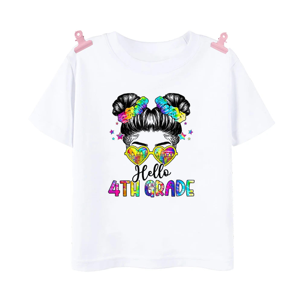 Hello 2nd Grade Printed Girls T-shirt Tops 1-5 Grade Kindergarten Child Back To School Outfit  T Shirt Girl Summer Tees Clothes