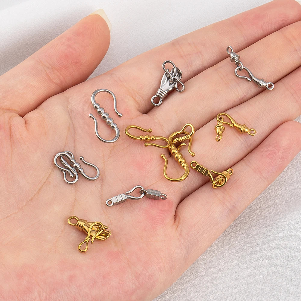 2pcs Stainless Steel Gold Plated Hand-Shape Boat Anchor S-shaped Connection Buckle for DIY Bracelet Clasps Jewelry Accessories