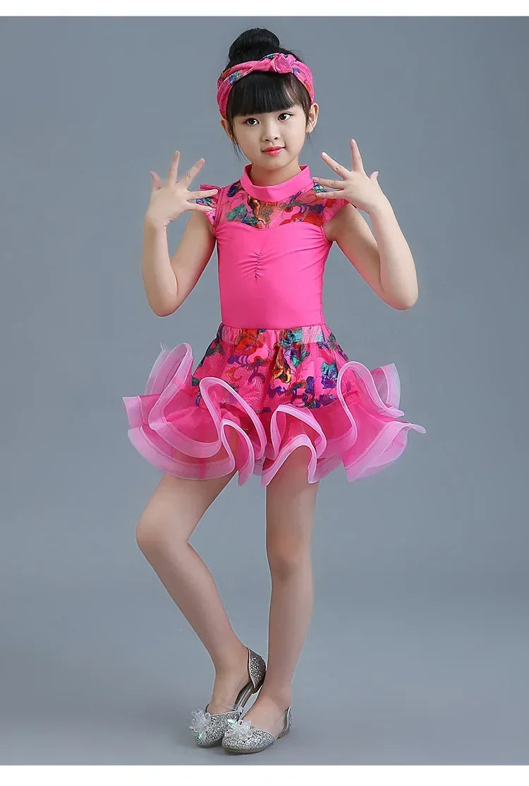 New Latin dress dance dress children short sleeve separate training clothes children's professional grade Latin dance costume