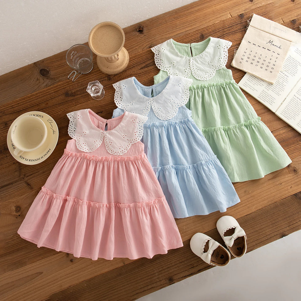 Sweet Solid Color Baby Girl Dress Summer New Children'S Sleeveless Clothes (9 Months -4 Years Old)