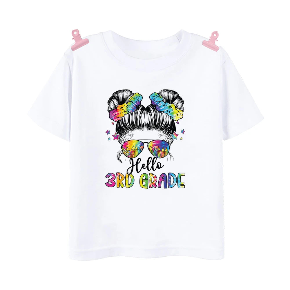 Hello 2nd Grade Printed Girls T-shirt Tops 1-5 Grade Kindergarten Child Back To School Outfit  T Shirt Girl Summer Tees Clothes