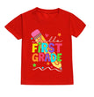 Hello First Grade Summer Children's Top Pencil Pattern Printed Short Sleeve Shirt Kids Back To School Shirts Clothes