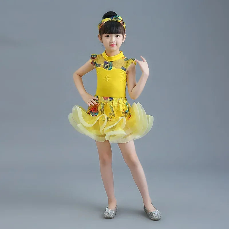 New Latin dress dance dress children short sleeve separate training clothes children's professional grade Latin dance costume