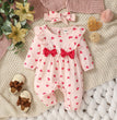 Baby Girl's All Seasons Long Sleeve Print Floral With Bow Daily Jumpsuit For Newborn-6M Clothes +Headband
